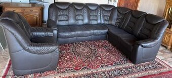 Rohová kožená sedací souprava s křeslem,6344