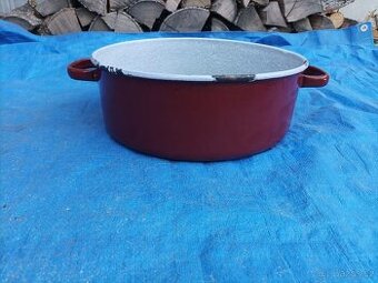 Smaltovaný červenohnědý hrnec, průměr 30 cm - 1