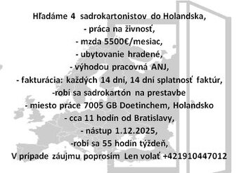 Hľadáme 4 sadrokartonistov do Holandska