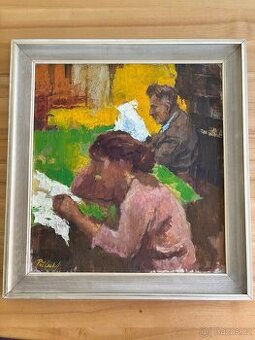 Obraz Ivo Příleský, Čtení, olej na plátně 68x73