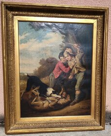 Stará olejomalba z roku 1868 - 60cm x 49cm. Psí šarvátka