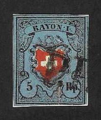 Švýcarsko - Mi:7 II - Vzácná známka z r. 1850