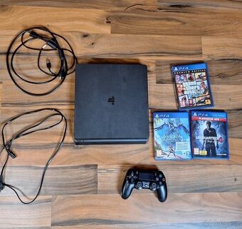 Prodám PS4 Slim 1 TB + ovladač s 3 hry