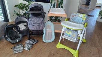 Kocarek, prebalovaci pult, jidelni zidle, koupaci lehatko