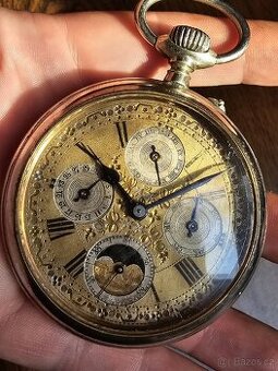 STAROŽITNÉ KAPESNÍ HODINKY S KALENDÁŘEM A LUNARNÍMI FÁZEMI