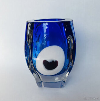 Kobaltová váza 16 cm, hutní sklo, váha 1900g