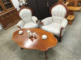 Zámecké křeslo 2 ks + konferenční stolek, i zvlášť, masív