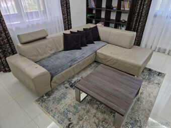 Sedací souprava rohová, kožená, rozkládací