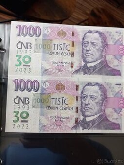 Bankovka 1000kč s přítiskem 30 výročí UNC