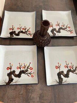 Čtvercové japonské talíře + váza zdarma