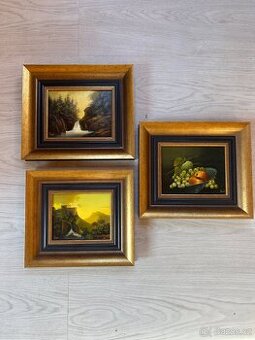 Sada 3 originálních olejomaleb, signováno Ruml, luxusní rámy
