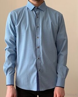 Pánská slim fit košile – modrá se vzorem
