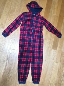 Flísový červeno-modrý kostkovaný overal Pepperts 134-140