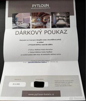 Prodám voucher na pobyt pro 2 osoby na 2 noci