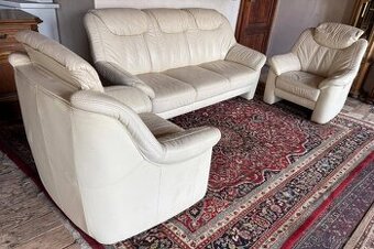 Krémová kožená sedací souprava 3+1+1,6350