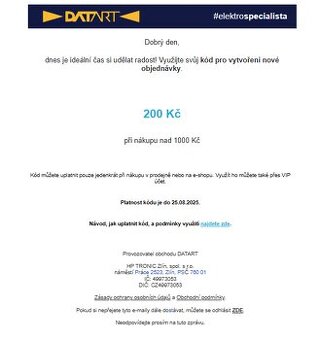 Datart - slevový kupón 200 Kč