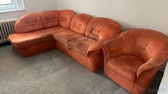 Rozkládací rohový gauč s křeslem