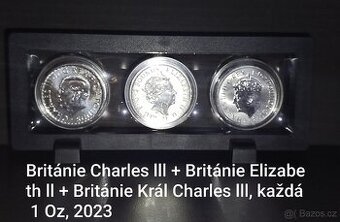 Set 3 ks stříbrných investičních mincí Britannia 1 OZ 2023