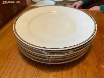 Sada mělkých retro talířů (6ks, stříbrný okraj)