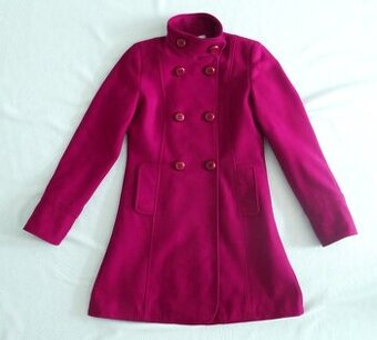 Kvalitní fuchsiový zimní vlněný kabát/paleto, vel.S, zn.Etam