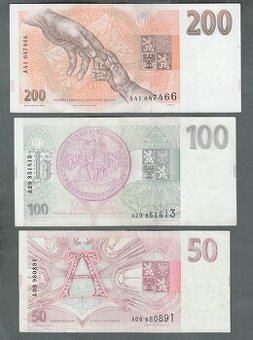 Staré bankovky sestava vydání 1993 VZÁCNÉ 50-500 Kč pěkné