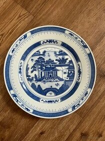 1900-1909 čínský modrobílý porcelán, talíř, retro antik - 1