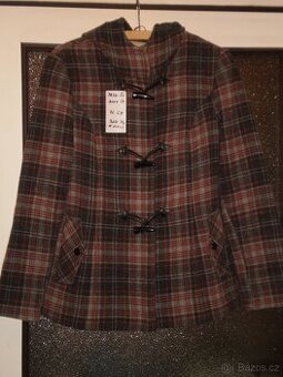 kabát dámský - 3/4 délky - kostka - s kapucí