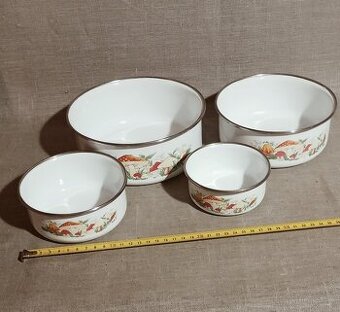 Sada 4 kusy kovová smaltovaná miska dóza