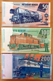 SADA 3 bankovek řada LOKOMOTIVY, ANULÁTY MG, autor GÁBRIŠ