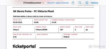 Vstupenka futbal Slávia Praha - Viktória Plzeň