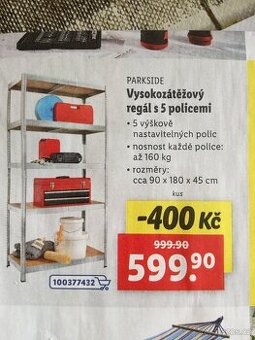 Vysoko-zátěžový Regál s 5-ti policemi