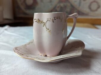 Hrníček s podšálkem - Růžový porcelán H&C - 1