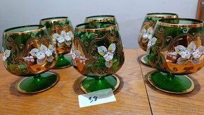Malované zelené borské sklo - 6 ks sklenic / pohárků