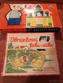 RETRO Dřevěná stavebnice a razítka Obrázková tiskárnička