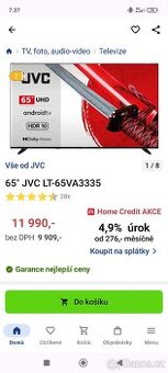 Prodám TV JVC 65 palců, Google, záruka 3,6 let