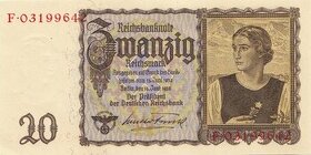 20 Reichsmark 1939, Bankovka platná na našem území. Stav UNC - 1