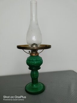 Starožitná malachitová petrolejová lampa výška 50 cm