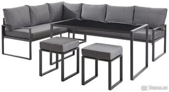 Zahradní jídelní set 2 lavice, stůl a 2 stoličky, šedá