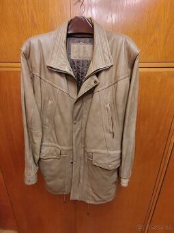 Pánská kožená bunda, béžová, prodloužená