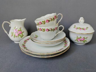 Elegantní čajový servis/sada Triptis Germany – růžový dekor