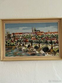 Vyšívaný obraz gobelín Praha, Karlův most, Pražský hrad