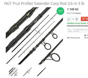Rybářský prut NGT Profiler Extender Carp Rod 3,6 m 3 lb