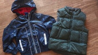 Khaki vesta, jarní modrá bunda vel. 98/104
