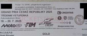 Prodam: 2 tistene GOLD vstupenky na MotoGP Brno