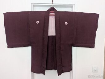 Vínové hedvábné pánské haori