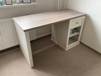 Bílý kancelářský stůl, 2 poličky, 1 šuplík