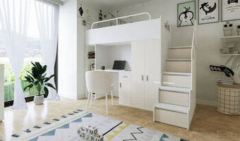 Vyvýšená postel Magnólie 200 x 90 cm s psacím stolem