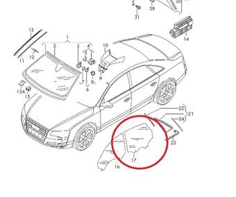 Audi a8 long okno pravých zadních dveří