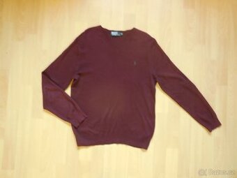 pánský Ralph Lauren tm.vínový svetr do V, slabý, ba M/L