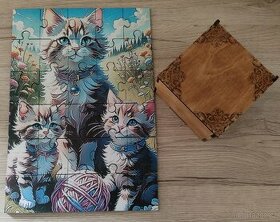 Dřevěné puzzle kočičky , krabička zdarma - 1